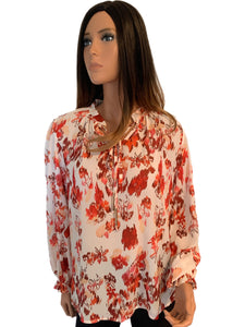 Falling Leaves V-neck Tie Long Sleeve Blouse