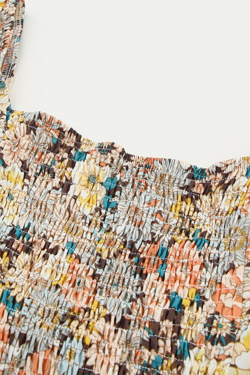 Colorful Fall Floral Crossover Front Tie Blouse
