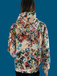 Colorful Plant Printed Cream Hooded Sweatshirt