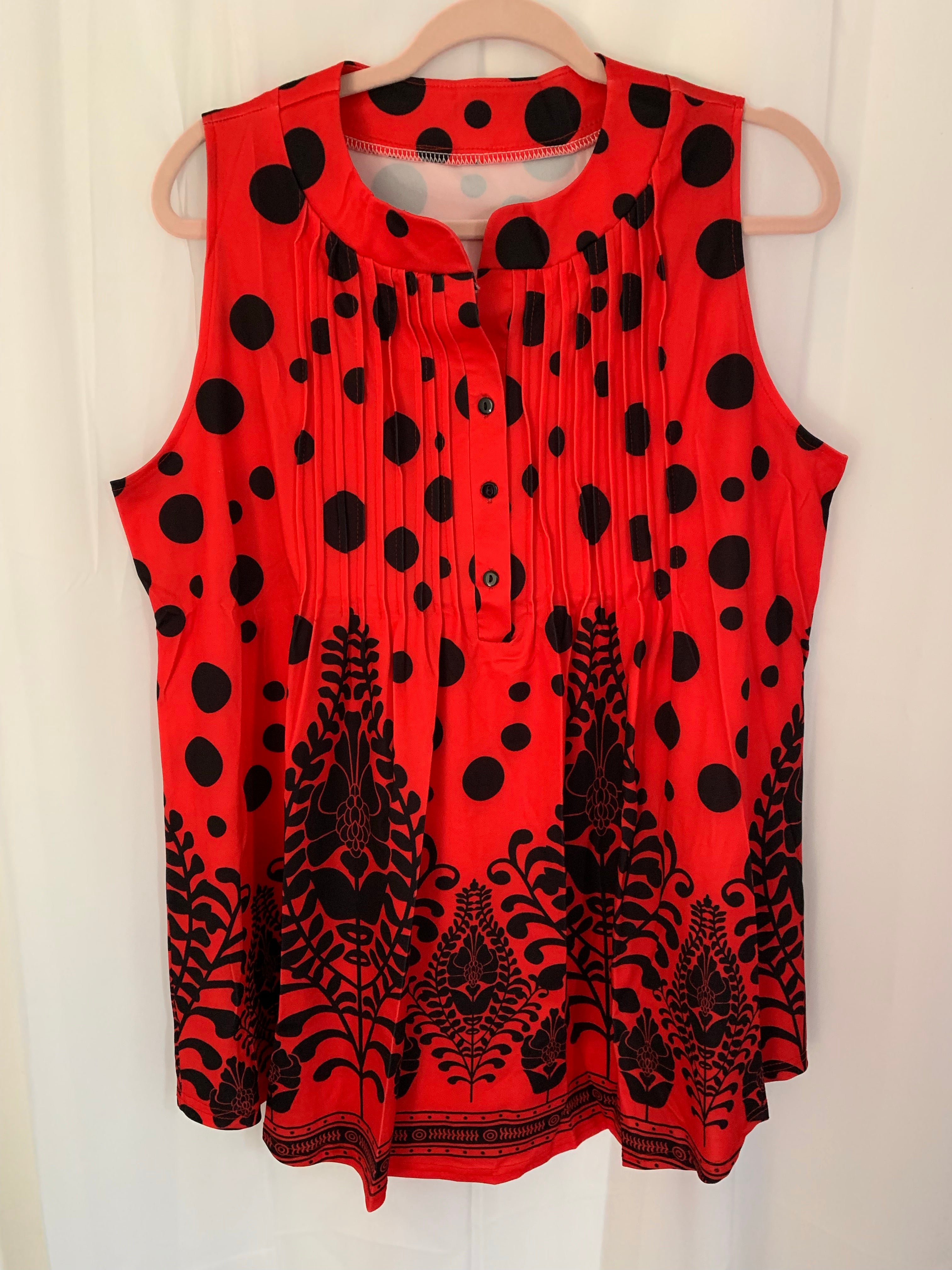 Red Black  Print Sleeveless Top