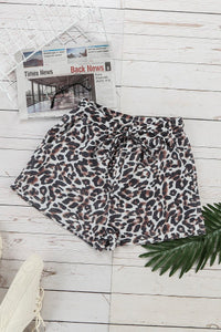 Leopard Print Casual Drawstring Shorts
