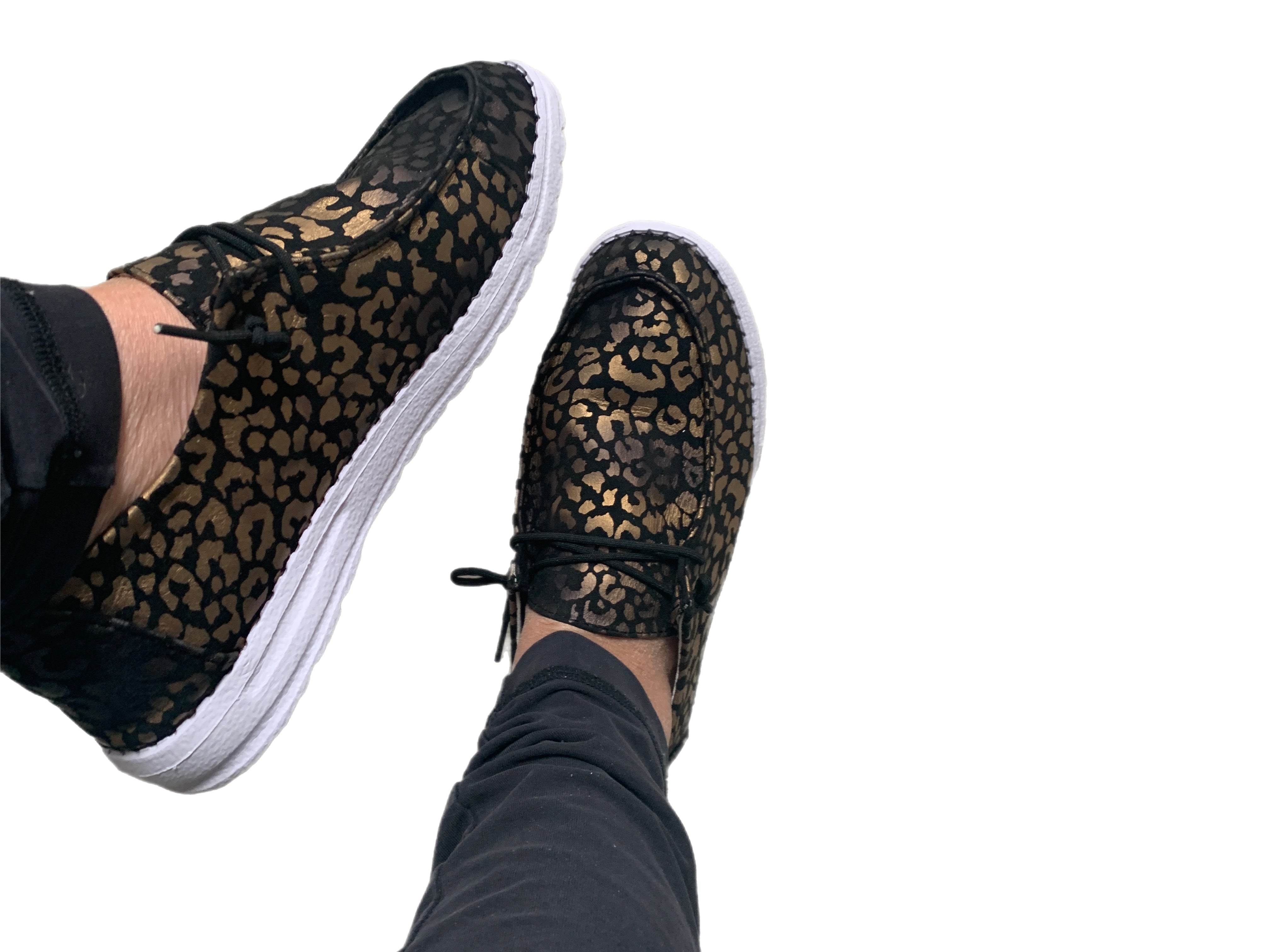 Gold Leopard Print Slip On Shoes