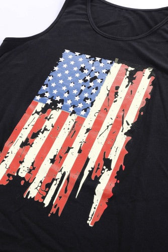 Round neck, sleeveless and relaxed fit  •Popular flag print front-vinyl appliqué    •Soft stretch fabric, very breathable and comfy  •Suitable for most body shapes and sizes  Plenty roomy for each size  
