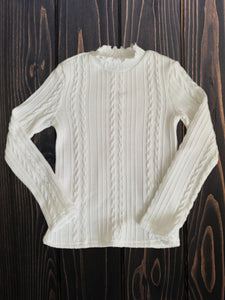 Girls Bright White Cable Knit Sweater