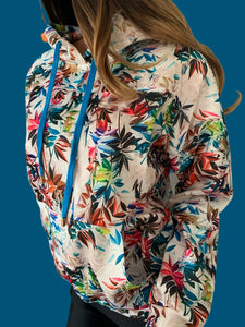 Colorful Plant Printed Cream Hooded Sweatshirt