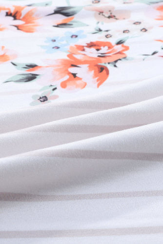 White Peach Spring Floral & Stripe Tee