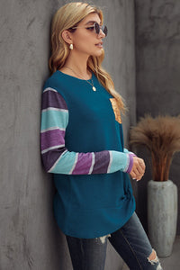 Teal and Purple Striped Long Sleeve Shirt