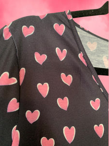 Navy and Pink Hearts Long-sleeved Knit Top