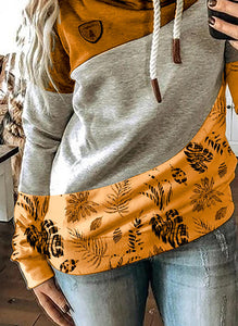 Fall Print Color Block Hooded Sweatshirt