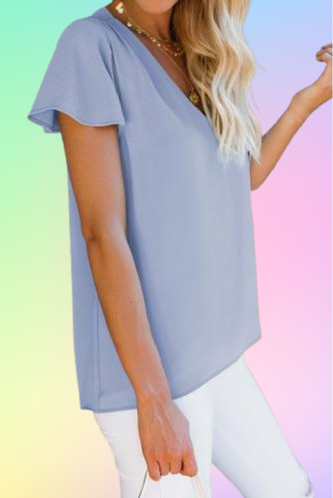 Periwinkle Flutter Sleeve Blouse-Final sale!
