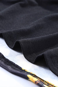 Black with Sunflowers V-Neck Color Block Knit Tee