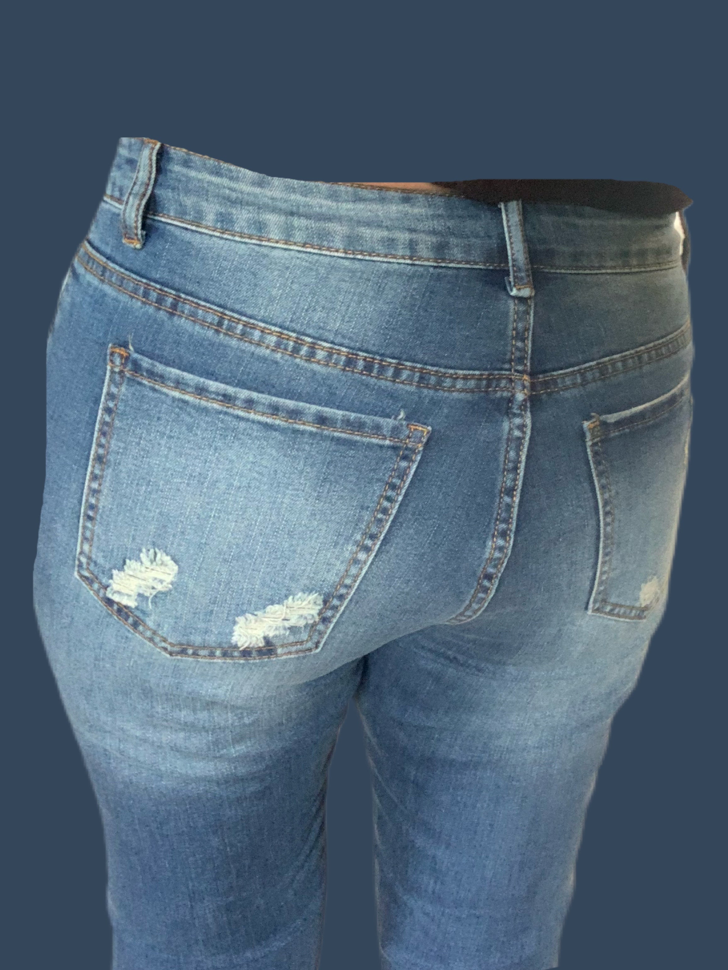 Blue Daisy Patches Stretch Denim Jeans