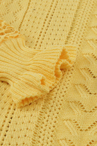 Yellow Lace Sleeve Pointelle Knit Sweater