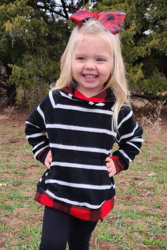 Girls Buffalo Plaid Striped Lightweight Hoodie w/ Pockets