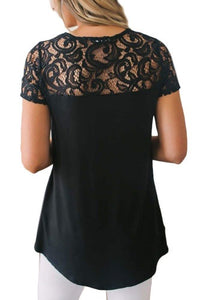Black Floral Lace  Short Sleeve Tee