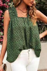 Green Mini Floral Smocked Flowy Tank