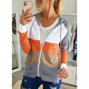 Ash and Pumpkin Color-block Full Zip Hooded Sweater