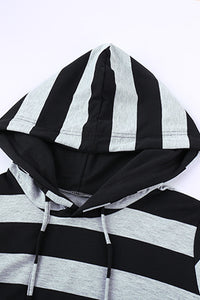Gray and Black Striped Colorblock Lightweight Hoodie