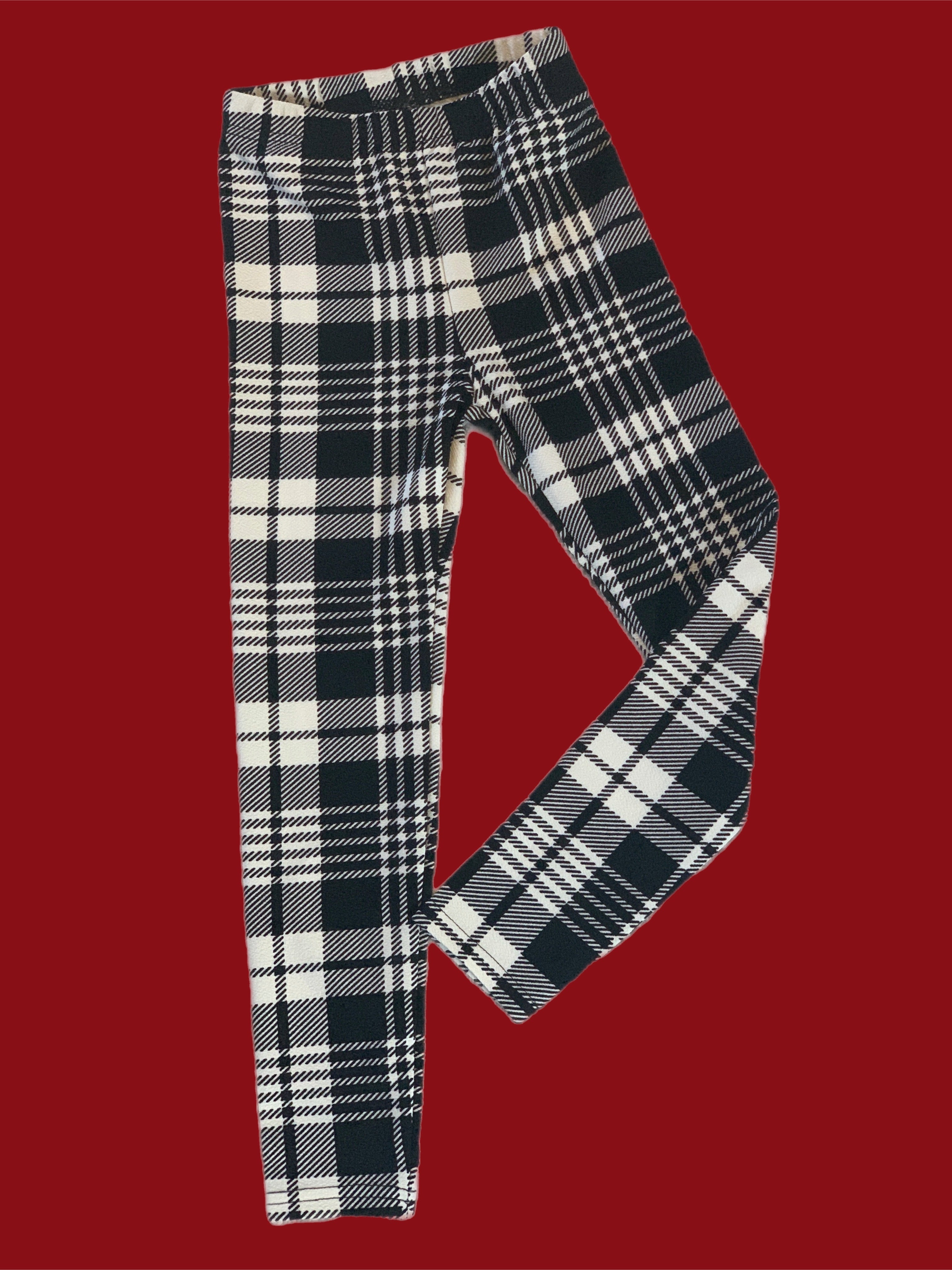 Girls Black Plaid Textured Leggings
