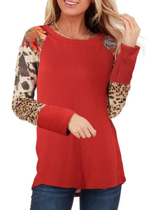 Orange Multi Print Patchwork Long Sleeve Thermal Top