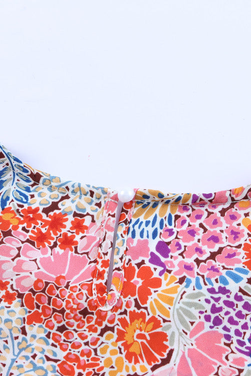 Multi Colored Floral Bubble Sleeve Tee Blouse