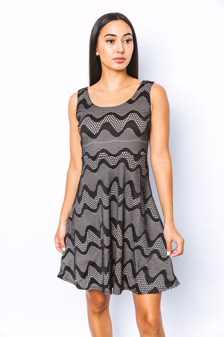 Black and Charcoal Rounded Chevron Tank Dress