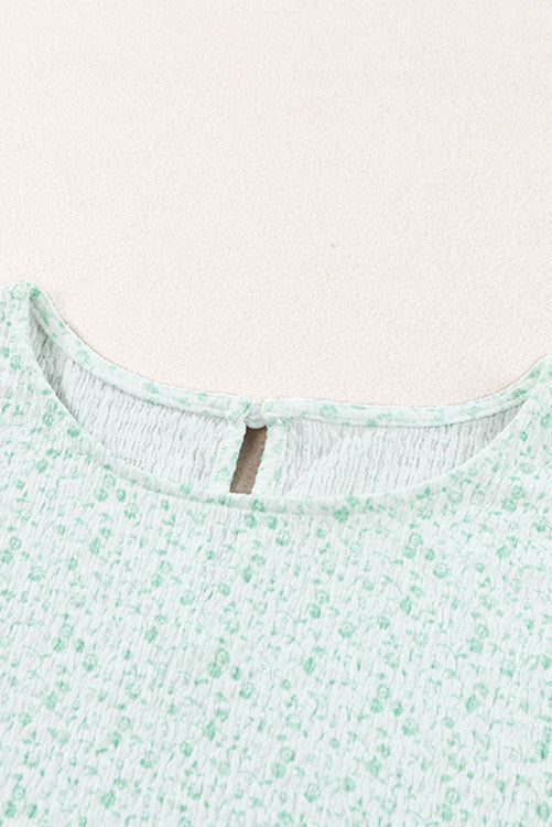 Mint Floral Puff Sleeve Crinkle Blouse