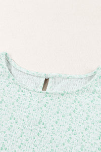 Mint Floral Puff Sleeve Crinkle Blouse