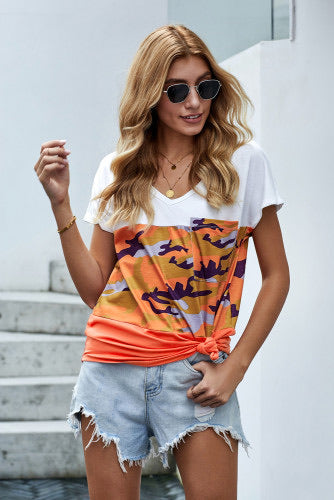 Orange Camo Color Block Tee