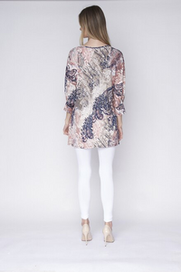 Mauve Navy Print Silky Tunic