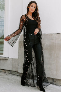 Black and Gold Embroidered Stars Sheer Duster
