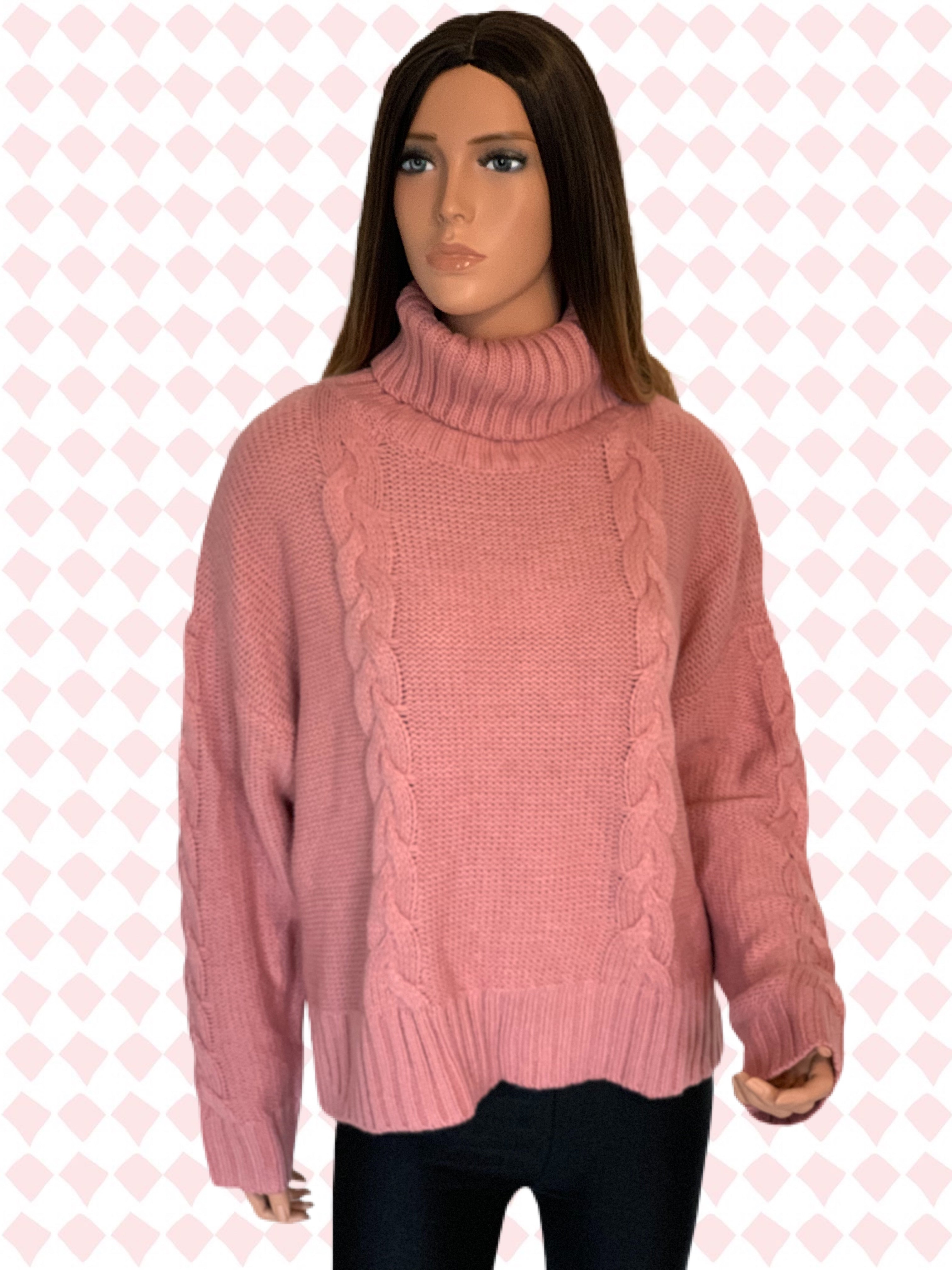 Rose Pink Chunky Cable Knit Sweater