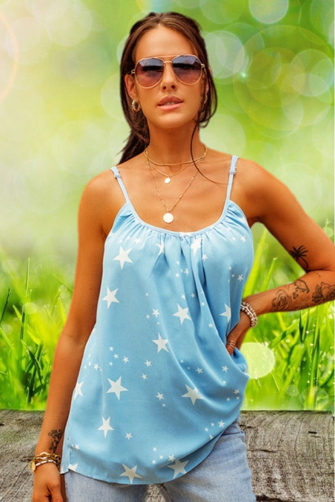 Stars In The Blue Sky Spaghetti Strap Tank Top