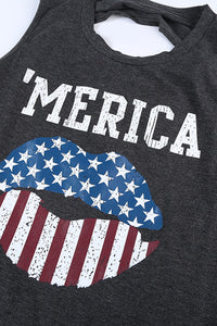 ’Merica Flag Lips Cut Out Back Sleeveless Top