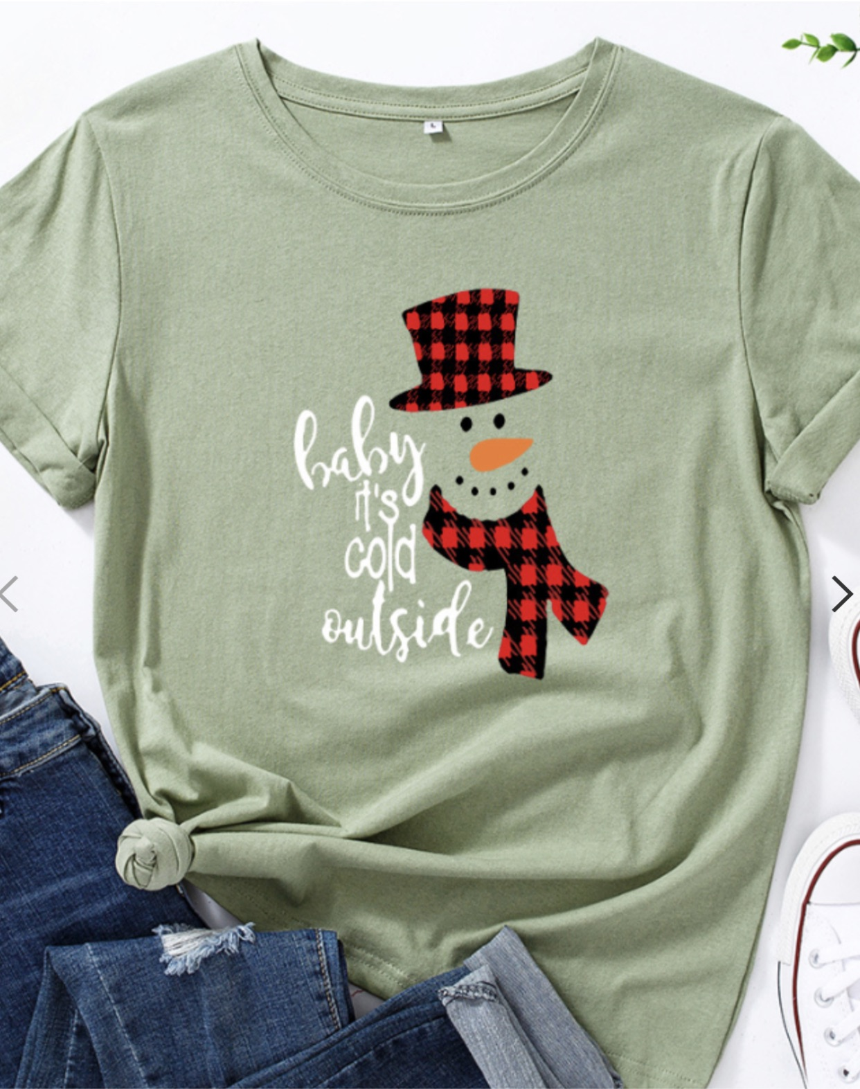 Sage Green Baby It’s Cold Outside Snowman Tee