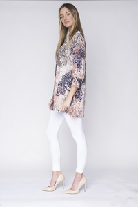 Mauve Navy Print Silky Tunic