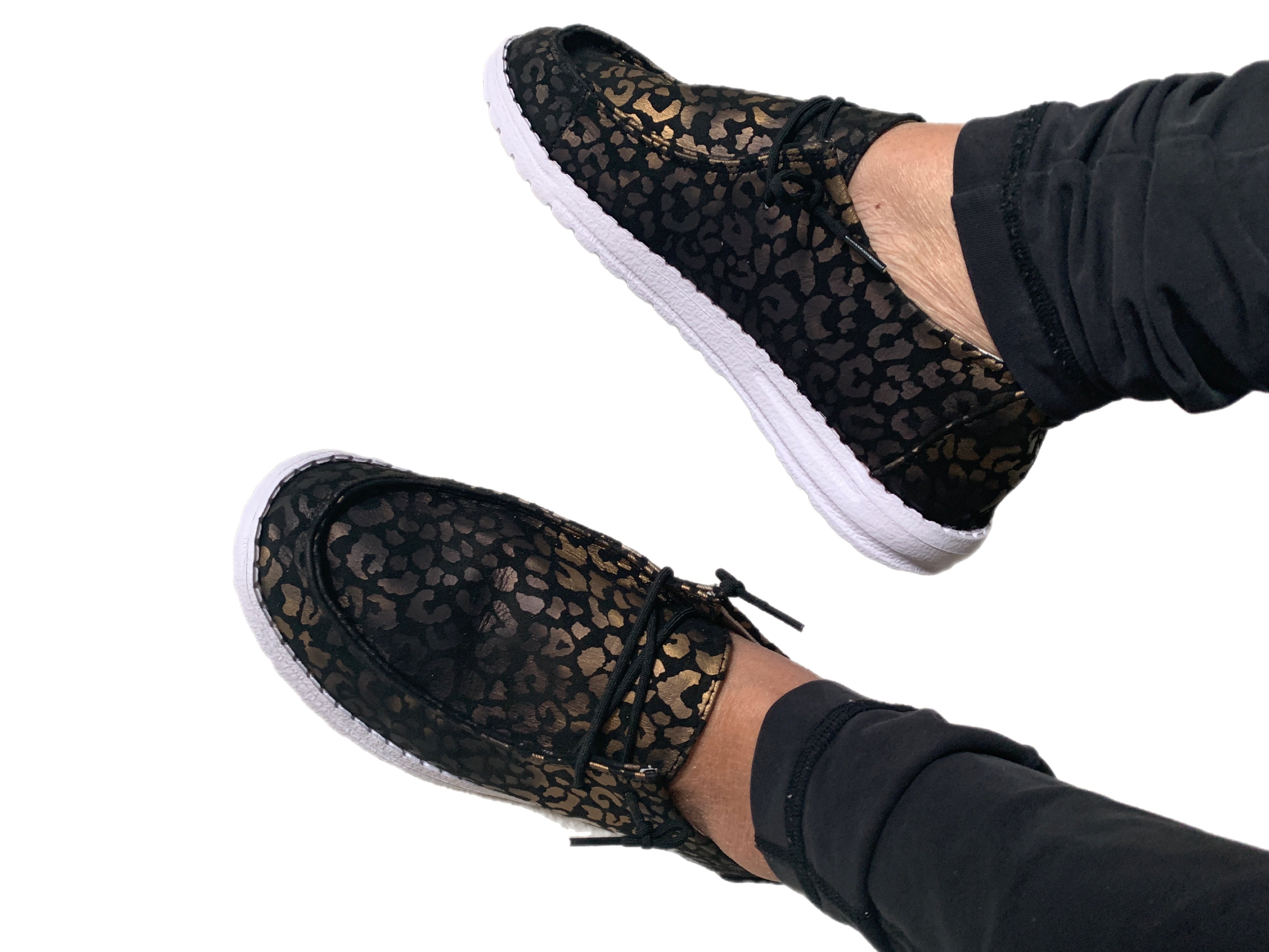 Gold Leopard Print Slip On Shoes