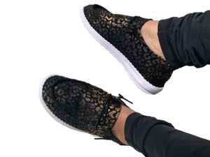 Gold Leopard Print Slip On Shoes
