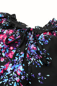 Black Floral Butterfly Sleeve Blouse