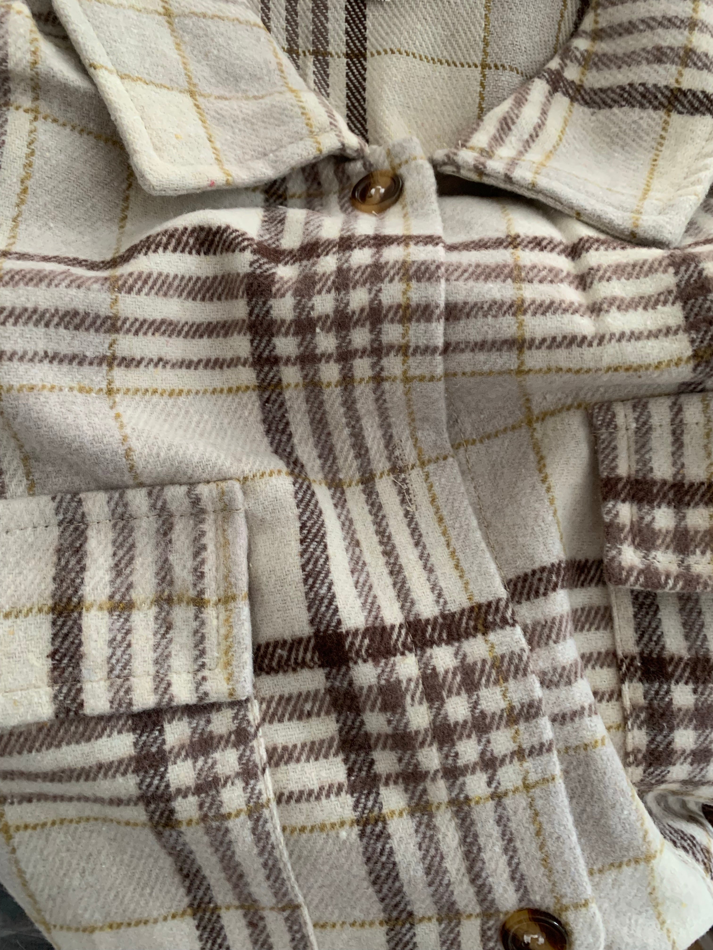 Brown/Cream Plaid Detachable Hooded Shacket