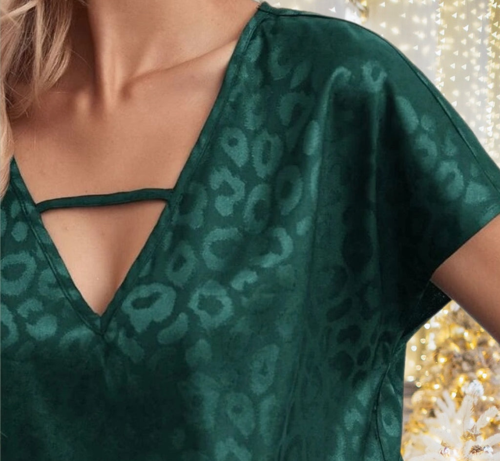 Emerald Leopard Print Silky Top