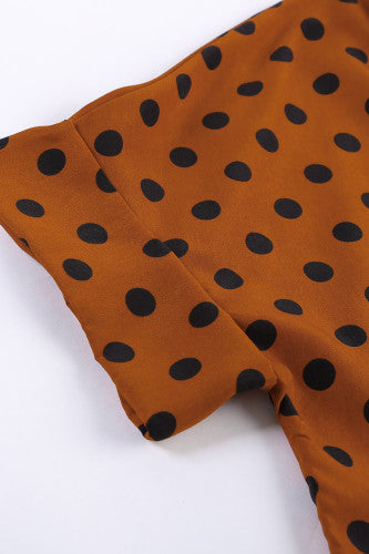Brown Polka Dot Print Button Down Blouse
