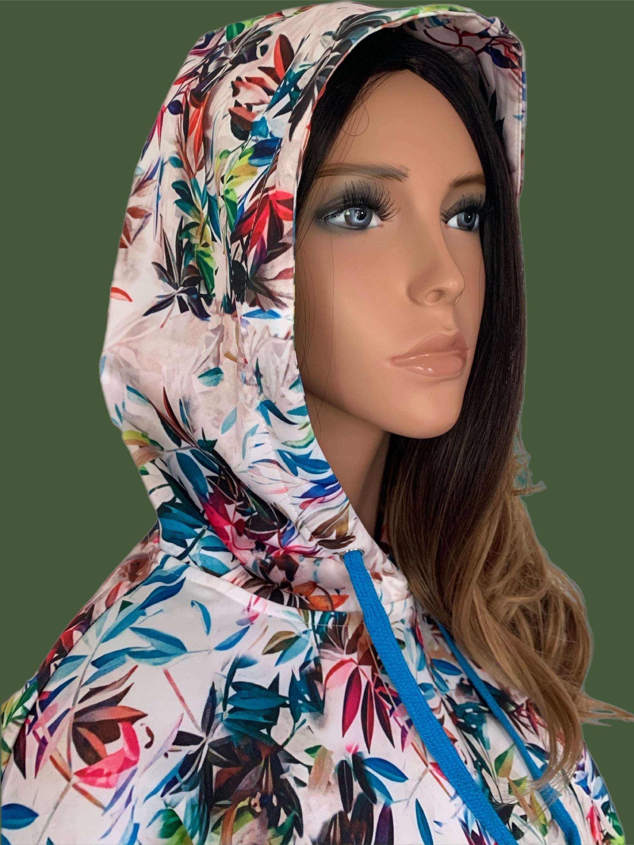 Colorful Plant Printed Cream Hooded Sweatshirt
