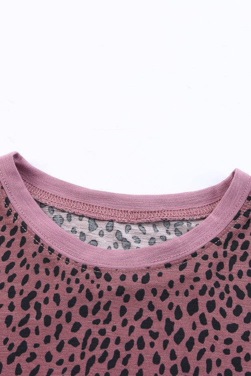 Maroon Cheetah Print Silky Knit Short Sleeve Tee