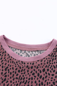Maroon Cheetah Print Silky Knit Short Sleeve Tee