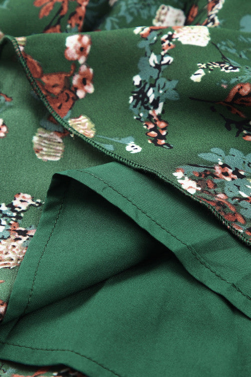 Green Floral V-Neck Peplum Blouse