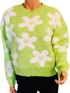 White Daisy Lime Sweater