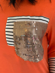 Sequined Pocket Splicing Long Sleeve Top