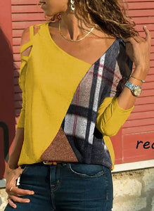 Yellow Plaid Cold Shoulder Top