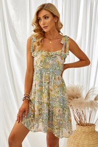 Spring Floral Ruffled Strappy Mini Dress